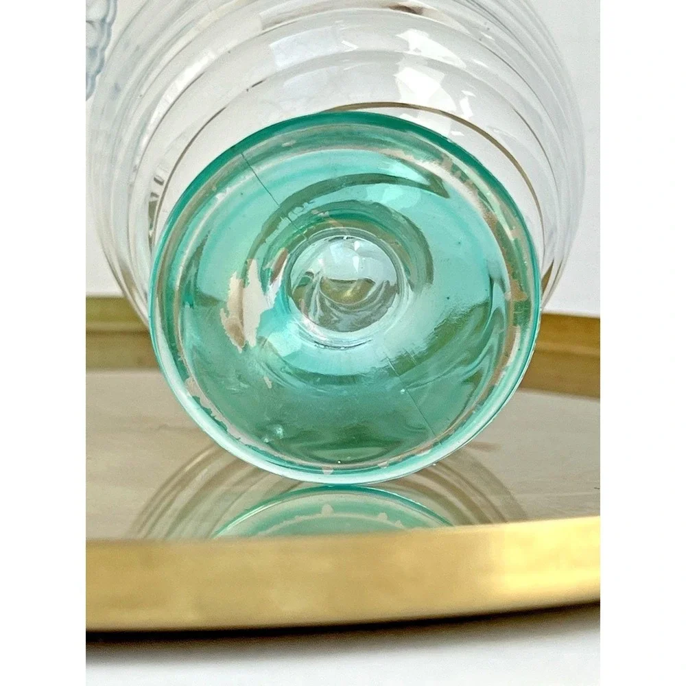 Dessert Cups Ribbed Footed Aqua Stem Sherbet Glasses Vintage Glassware Set of 2